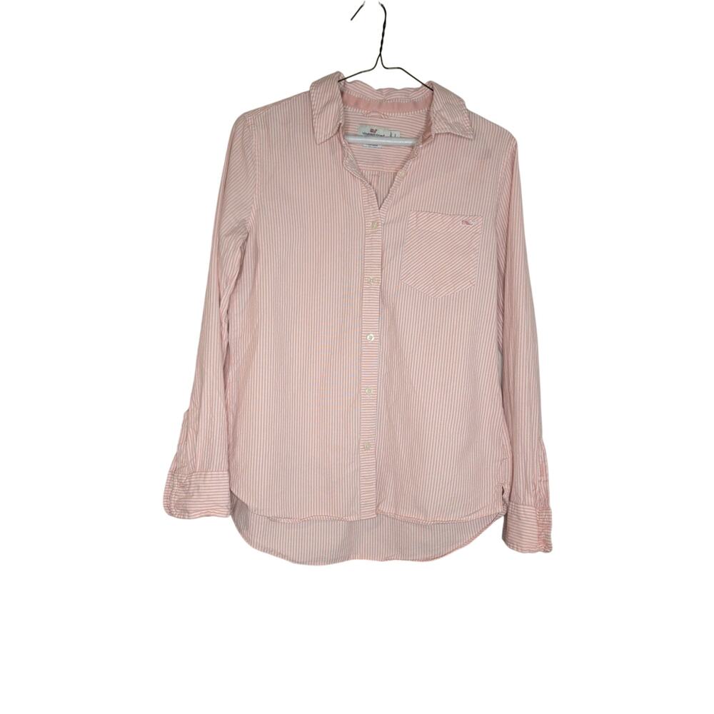 Vineyard Vines Shirt Womens Pink White Stripe Chilmark Relaxed Oxford Button Up